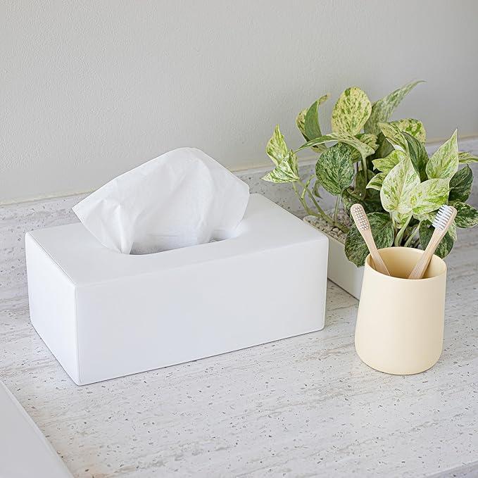 Yew Design Matte White Tissue Box Cover Rectangular, Facial Tissue Dispenser for Bathroom, Kitchen, Bedroom, Office, Hotel, Restaurant, Countertop, Nightstand, Car, and Desk - ModernBath