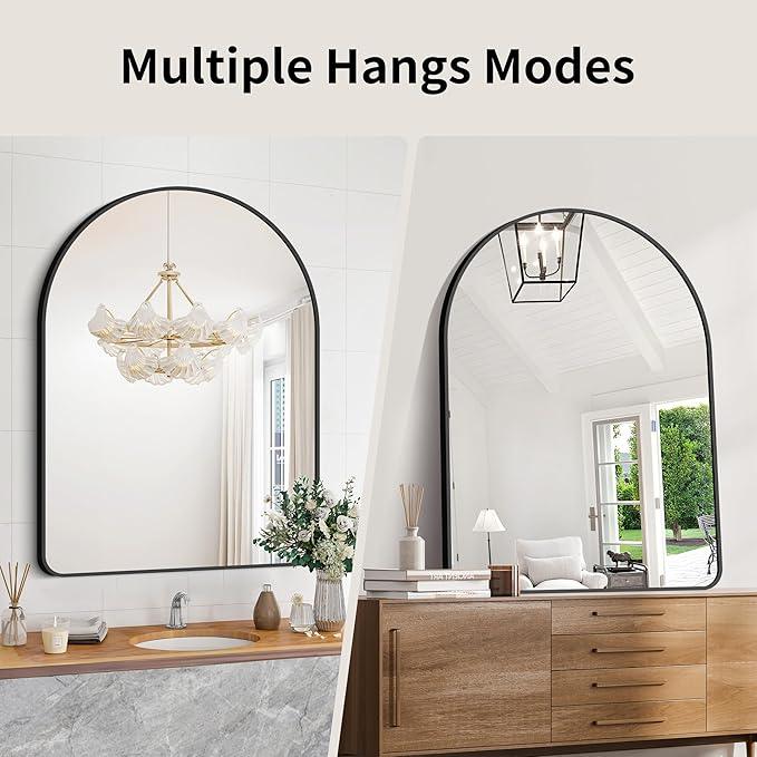 GLASHOM 30"x40" Black Arched Mirrors for Bathroom, Wall Mounted Mirror, Aluminum Alloy Brushed Framed Wall Mirror, Anti-Rust, Large Mirror for Over Sink, Bedroom, Entryway (Vertical) - ModernBath