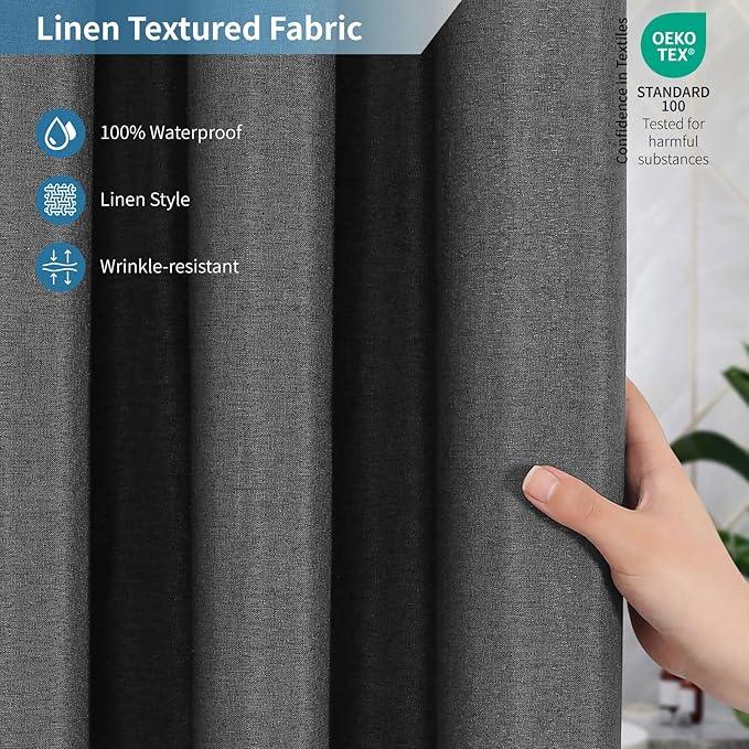 THAIGEE 2-in-1 Waterproof Fabric Shower Curtain or Liner,Linen Textured,Breathable TPU & Washable Bathroom Shower Curtain Set with 12 Plastic Hooks,Modern,72"x72" Charcoalgrey - ModernBath