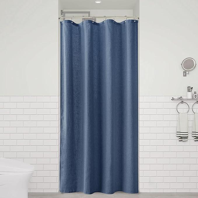 Naturoom Vintage Blue 42 Inch Shower Curtain - Stall Narrow Half Linen Ultra Thick Fabric Shower Curtain Set with Hooks, Boho Farmhouse Rustic RV Camper Bath Curtains for Bathroom, 42x72 - ModernBath