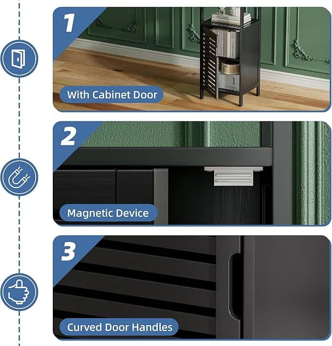 HITNET Bamboo Floor Cabinet, Small Bathroom Cabinet Floor Standing, 4 Tier Narrow Side Storage Cabinet, Space Saving Kitchen Cupboard with Single Door, Black - ModernBath