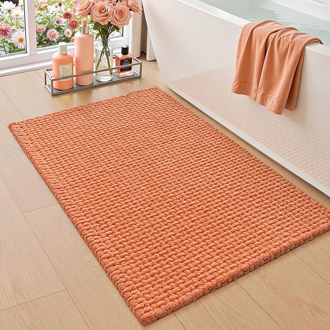 DEXI Bathroom Rugs 16x24, Non Slip Washable Bath Mat, Absorbent Chenille Bathmat, Ultra Soft Thick Carpet for Tub Shower Floor, Orange - ModernBath