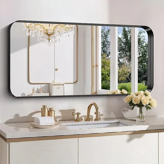 FORBATH 24x48 Inch Bathroom Mirror, Brushed Black Deep Frame Narrow Wall Mirror with Rounded Corners, Anti-Rust Tempered Glass for Modern Farmhouse Vanity (Horizontal/Vertical) - ModernBath