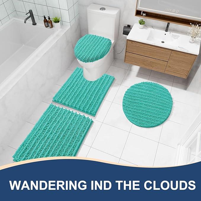 Arotive Luxury Chenille Bathroom Rug Mat, Extra Soft Thick Absorbent Shaggy Bath Rugs, Non-Slip Machine Wash Dry, Plush Bath Mats for Bathroom, Shower and Tub, 34x21, Teal - ModernBath