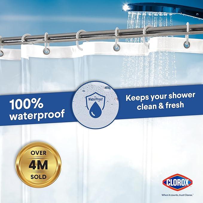 Clorox Shower Curtain Liner & Hooks, Premium Lightweight Flexible Waterproof 4g PEVA for Bathroom with Weighted Magnets, Standard Size 70" x 72", Clear 1 Pack - ModernBath