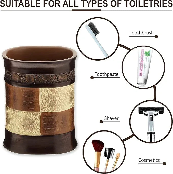 Zahari Home 4pc Zambia Stylish Bathroom Accessories Set Soap Pump, Tumbler, Tooth Brush Holder and Soap Dish Modern Classic Luxury Contemporary Decor Unique Design Animal Western Bath Set - ModernBath