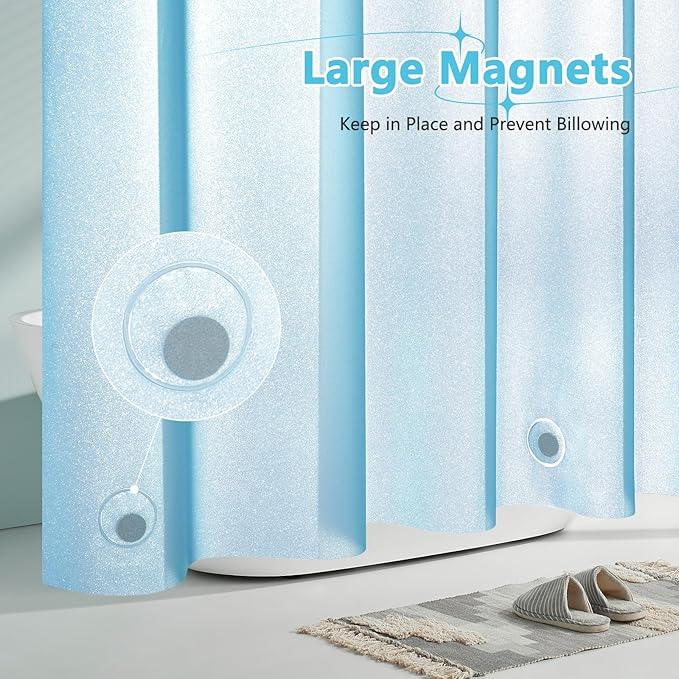 Seenus Waterproof Plastic Glitter Shower Curtain Sky Blue, Sparkle PEVA Shower Curtain Liner with 3 Large Magnets, 72 x 72 inch Baby Blue Blingbling Bathroom Decor Shower Curtain - ModernBath