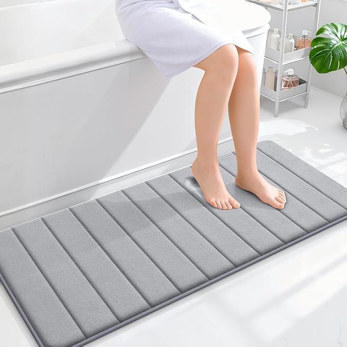 OLANLY Memory Foam Long Bathroom Rugs Runner 47x20, Super Soft Absorbent Bath Mat, Quick Dry, Machine Washable Shower Floor Rugs, Bathmat Carpet, Bathroom Home Decor Accessories, Grey - ModernBath