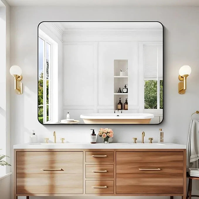 DESBING 40" x 48"Bathroom Mirror, Matte Black Wall Mirror with Metal Frame, Decorative Rectangular Vanity Mirror for Bedroom Bathroom Living Room Entryway (Horizontal/Vertical) - ModernBath