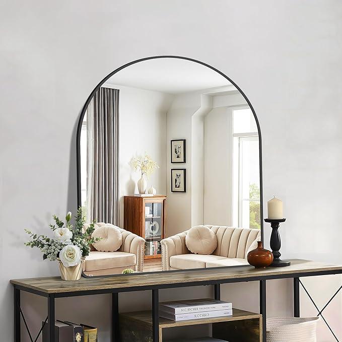FORBATH Arched Mirror 36x40 Inch, Black Arched Mirror Wall Mounted Modern Black Aluminum Frame Decor Large for Dresser Bedroom Living Room Entryway, Hanging or Leaning Against Wall - ModernBath