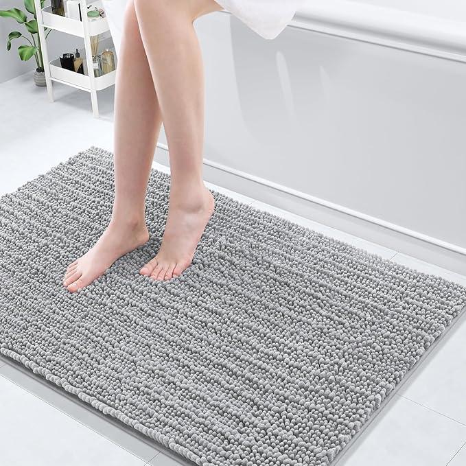 Arotive Luxury Chenille Bathroom Rug Mat, Extra Soft Thick Absorbent Shaggy Bath Rugs, Non-Slip Machine Wash Dry, Plush Bath Mats for Bathroom, Shower and Tub, 45x27, Light Grey - ModernBath