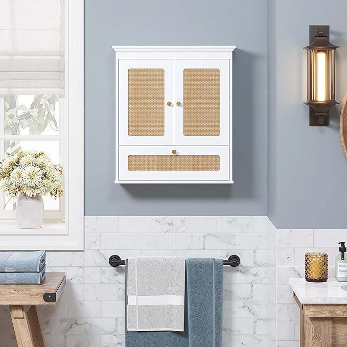 Spirich Bathroom Wall Cabinet Over Toilet, Modern Rattan Medicine Cabinet with Adjustable Shelf, Space-Saving Wall Mount Storage - ModernBath