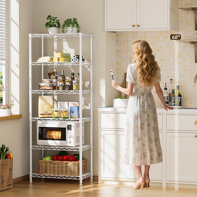 5 tire Shelves Storage Wire Shelving Unit Metal Shelf Adjustable Organizers Storage Shelving with Wheels for Bathroom Laundry Room Kitchen Pantry12”D x 22”W x 69”H White - ModernBath
