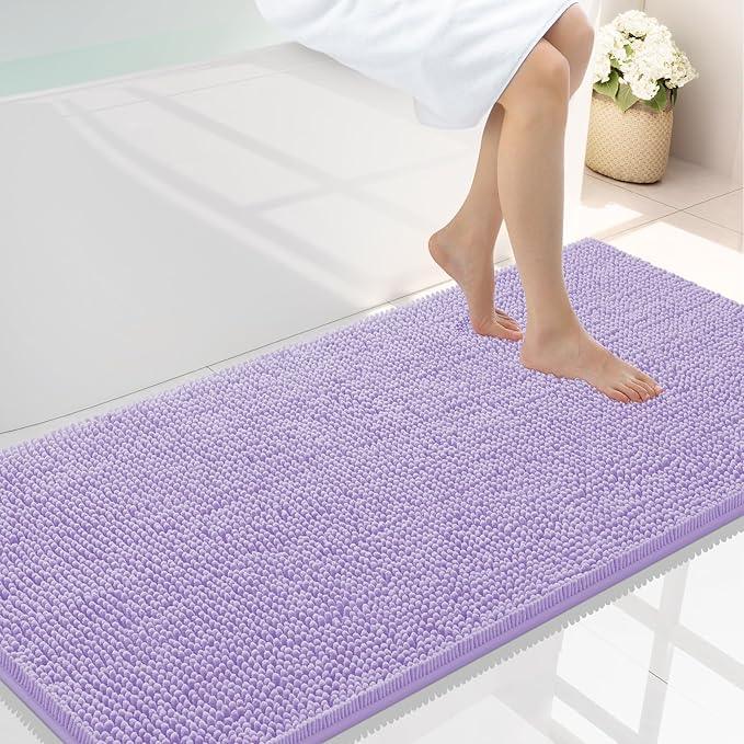 Smiry Luxury Chenille Bathroom Rugs 47x24, Extra Soft and Absorbent Shaggy Bath Mat, Machine Washable, Non-Slip Plush Carpet Runner for Tub, Shower, and Floor, Home Decor Accessories, Purple - ModernBath