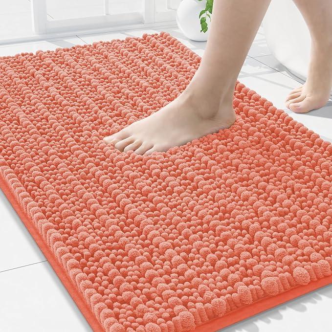 Arotive Luxury Chenille Bathroom Rug Mat, Extra Soft Thick Absorbent Shaggy Bath Rugs, Non-Slip Machine Wash Dry, Plush Bath Mats for Bathroom, Shower and Tub, 34x21, Coral - ModernBath