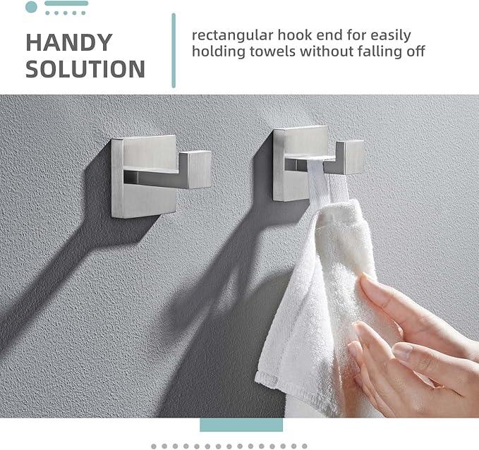 Angle Simple Towel Hooks for Bathroom, SUS 304 Stainless Steel Robe Coat Hooks for Wall, Brushed Nickel, 2 Pack - ModernBath