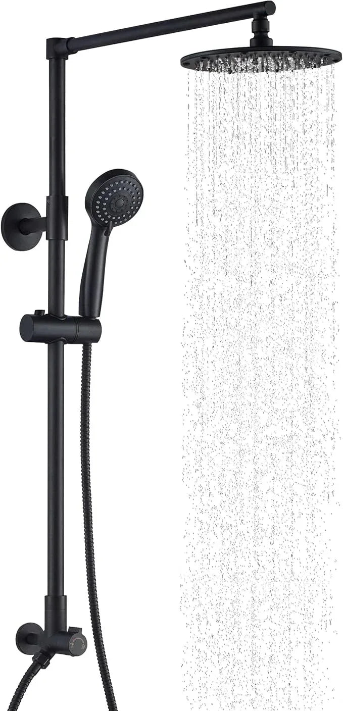 Fennocasa Polaris 3 Rain Shower System, 8” Rainfall Shower Head and Handheld Shower Combo, includes 3-Setting Handheld Spray, Height Adjustable Shower Wand Holder, 60” Hose (2.5 GPM Matte Black) - ModernBath