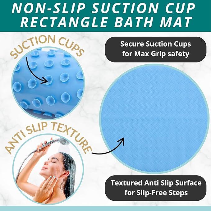 ENKOSI Non Slip Shower Mat – Bath Mat for Tub and Shower Floors – Anti Slip Bathtub Mat with Strong Suction Cup Grip – Soft, Blue Bathroom Mat for Inside Bath and Shower Floors (28x16 Aqua Blue) - ModernBath