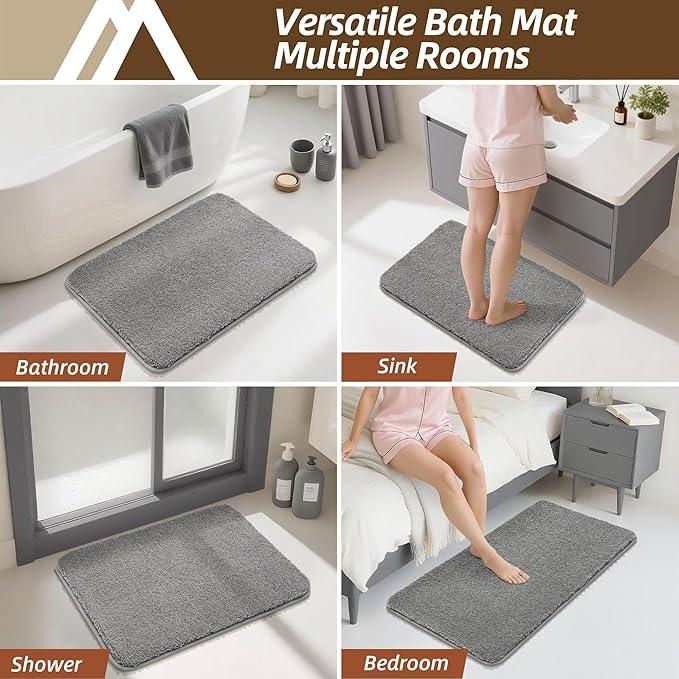 COSY HOMEER Bath Rugs for Bathroom Extra Thick - Anti-Slip Bath Mats Soft Plush Yarn Shaggy 100% Strong Mirco Polyeste Mat Living Room Bedroom Mat Floor Water Absorbent(Grey,20x32 - Inches) - ModernBath