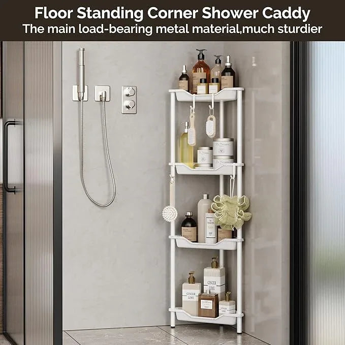 Orimade Rustproof 4 Tier Floor Standing Corner Shower Caddy Organizer, Plastic Metal Splicing Floor Corner Shelf Rack Storage Stands for Bathroom, Marble - ModernBath