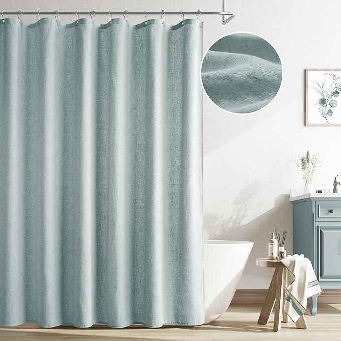 Naturoom Blue Linen Shower Curtain, Cloth Textured Fabric Shower Curtain Set with Hooks, Simple Elegant Modern Farmhouse Country Ultra Thick Bath Curtains for Bathroom,Water Repellent,72x72 - ModernBath