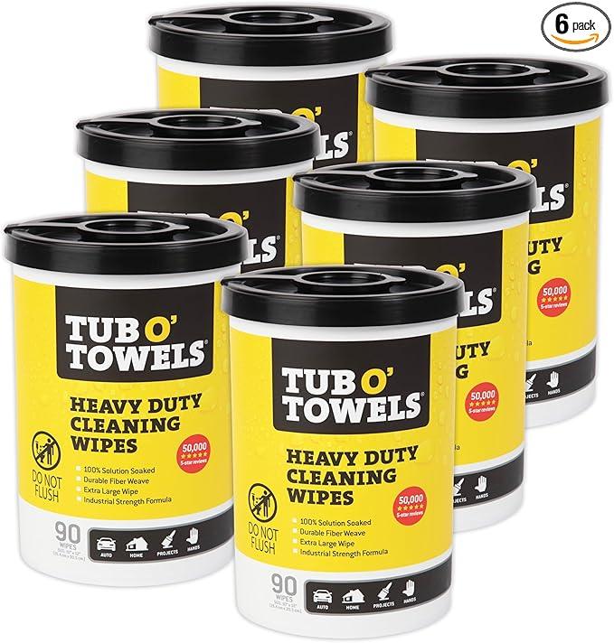 Tub O' Towels TW90 Heavy-Duty 10" x 12" Size Multi-Surface Cleaning Wipes, 90 Count Per Canister, 6 Pack - ModernBath