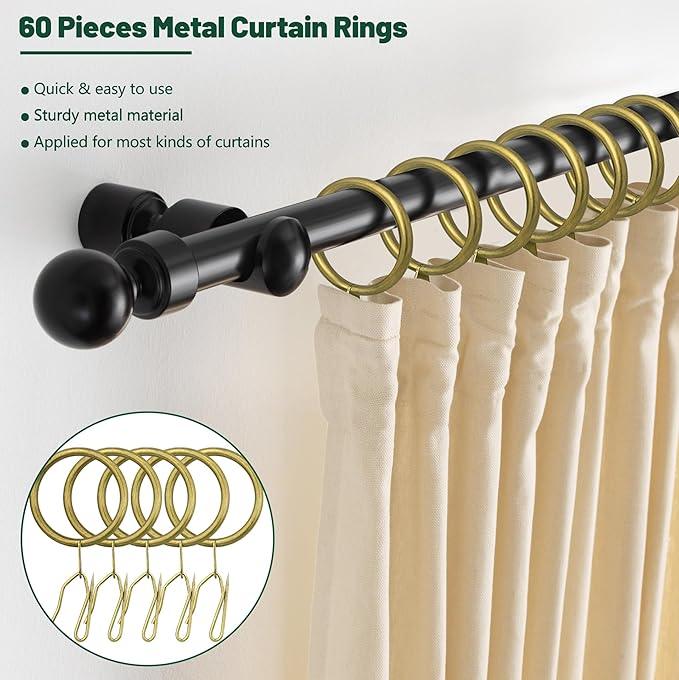 60Pcs Metal Curtain Rings and 60 Pcs Curtain Drapery Pin Hooks,Rubbed Bronze Curtain Hooks for Drapes,32mm Internal Diameter for Window, Shower Curtain - ModernBath