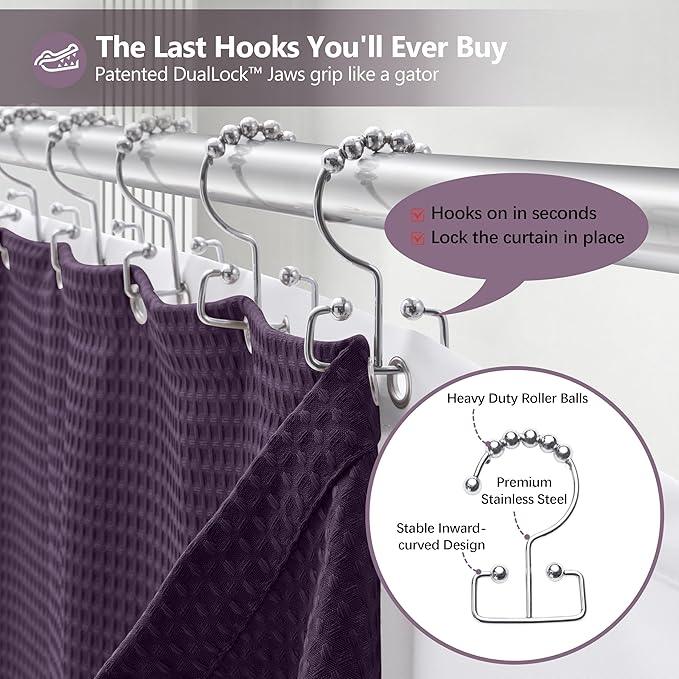 Luxury 3 in 1 Shower Curtain Set 3D Textured Waffle Weave Bathroom Curtain with Waterproof SGS Certified Fabric Liner & 12 Anti-Fall Stainless Steel Hooks, Machine Washable 72"x72" (Purple) - ModernBath