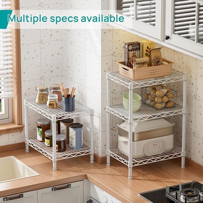 SINGAYE 2 Small Shelves Kitchen Storage Shelf Wire Shelving Unit Metal Shelf Adjustable Organizers Storage Shelving for Office Pantry White 12" D X 18" W X 12" H - ModernBath