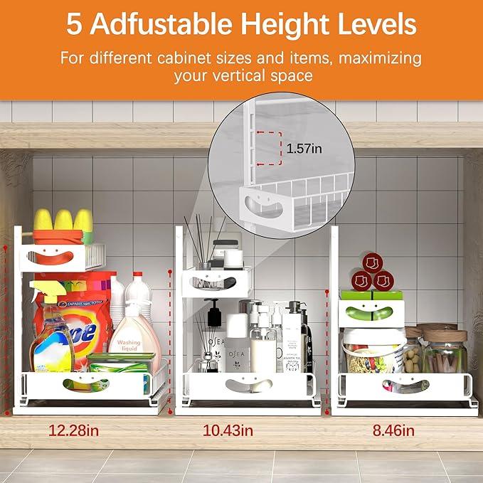 Under Sink Organizer with Pull-Out Drawers,Kitchen Sink Organizer,2 Tier Bathroom Organizers And Storage,Bathroom Accessories Set,White 2 Pack - ModernBath