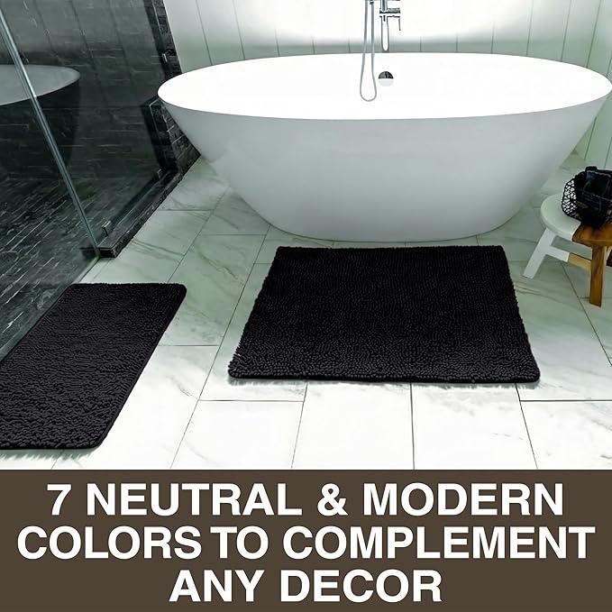Neater Home Plush Bathroom Rugs 36x24 Thick Chenille Quick Dry Microfiber Absorbent Bath Mat, Soft Bath Rugs, Machine Washable Bathroom Floor Mat for Tub Shower Sink, Home Decor Accessories, Black - ModernBath