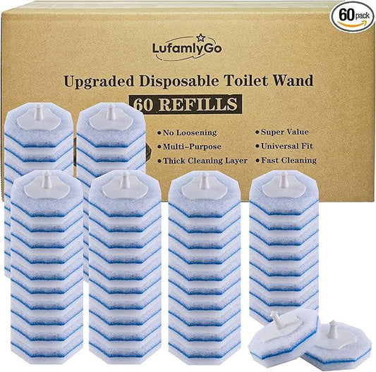 LufamlyGo Upgraded 60pcs Toilet Wand Refills fits Clorox Toilet Wand, Thickened Cleaning Layer, Won’t Fall Apart, Disposable Bathroom Cleaning Scrub Pads with Fresh Scent, for Home & Commercial Use - ModernBath