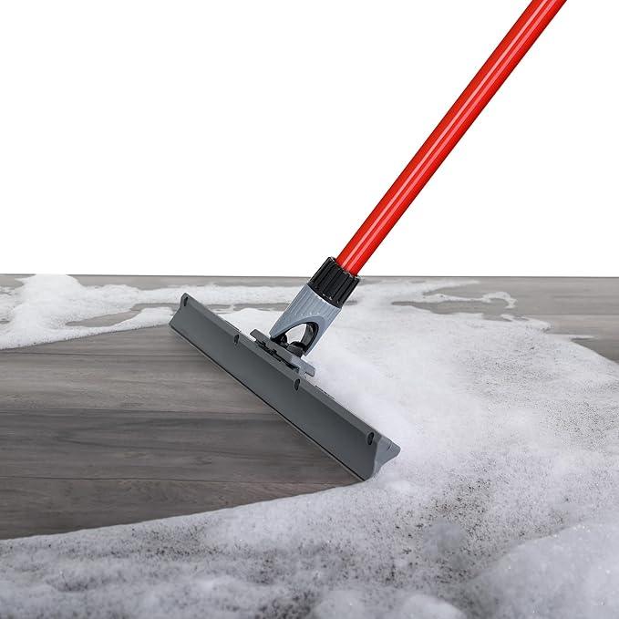 Heavy Duty Floor Squeegee for Concrete and Tile Floor - Silicone Squeegee Broom Floor Scrubber - Large Single Cast Rubber Blade Aluminum Long Handle 360° Swivel Joint - Garage Shower Window Cleaning - ModernBath