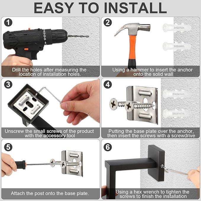 Gisafai 15 Pcs Black Bathroom Hardware Accessories Set 23.6 Inch Bath Towel Bar Kit Stainless Steel Bathroom Hardware Set Towel Racks Ring Robe Hooks Paper Holder for Wall Mounted - ModernBath