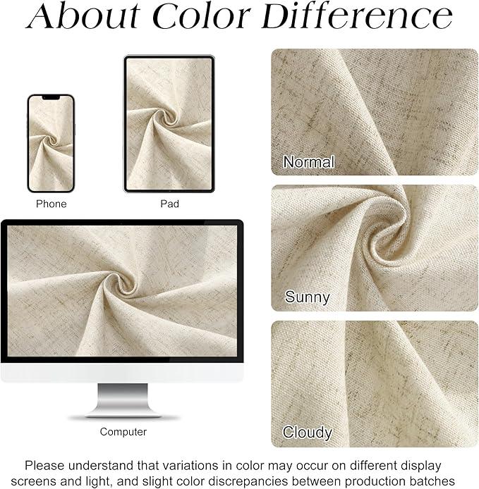 Naturoom Light Beige Linen Shower Curtain 74 Inch Long Weighted Fabric Bath Shower Curtain Set with Hooks, XLong Tall Country Farmhouse Curtains for Bathroom, 72x74 - ModernBath