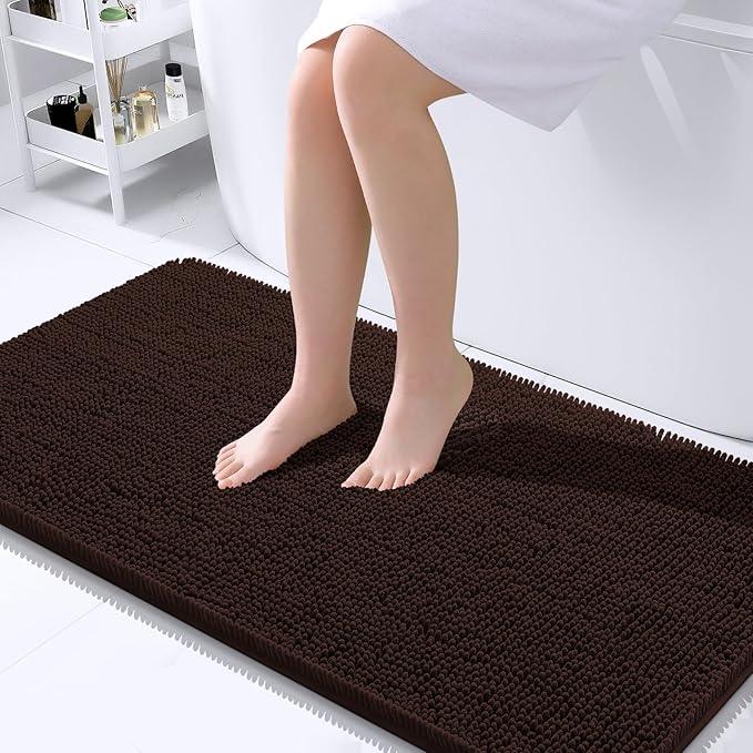 OLANLY Bathroom Rugs 40x24, Extra Soft Absorbent Chenille Bath Rugs, Rubber Backing Quick Dry, Machine Washable Bath Mats for Bathroom Floor, Tub and Shower, Home Decor Accessories, Brown - ModernBath