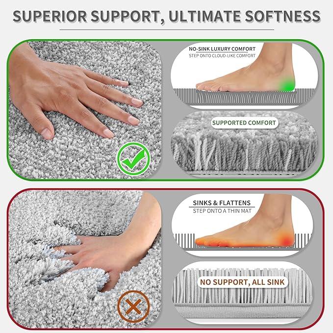 Yimobra Bathroom Rugs Non Slip Washable Ultra Soft Absorbent Microfiber Bath Mat, Dual-Tone Decor Rug with Rubber Backing for Bathroom Floor, Tub and Shower,24x17,Home Essentials,Grey and White - ModernBath