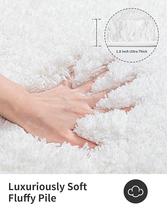 ILANGO White Bathroom Rugs 32" × 20" Non Slip & Super Absorbent Extra Thick Soft, Washable Bath Mat for Floor, Microfiber Plush Shaggy Bath Rug with Rubber for Bathtub Shower Room Sink - ModernBath