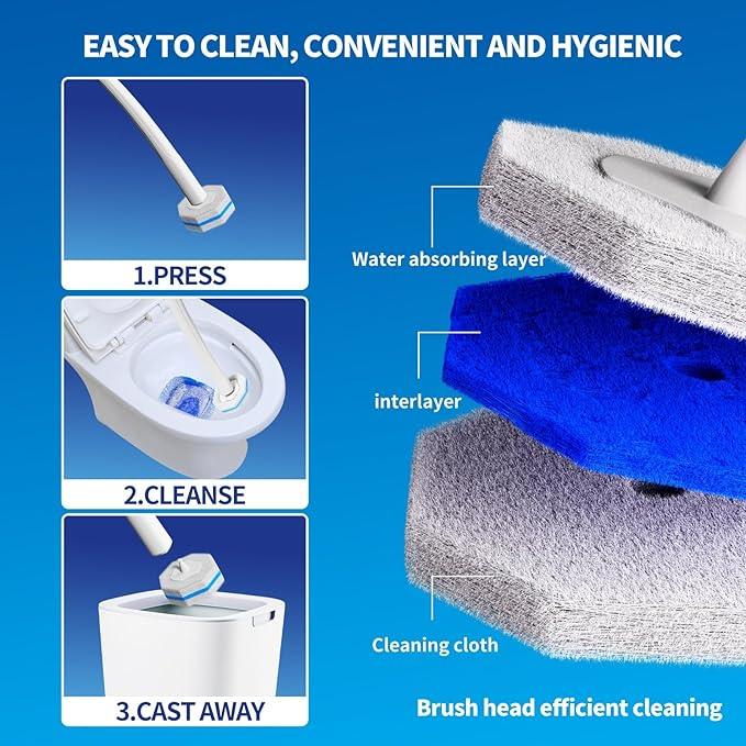 Disposable Toilet Brush Cleaning System with 50pcs Refills Pads Replacement Heads, Toilet Cleaning Stick, Wall Mounted Toliet Wand Kit Bathroom Maintenance, Toilet Bowl Cleaner Wands Holder and Set - ModernBath