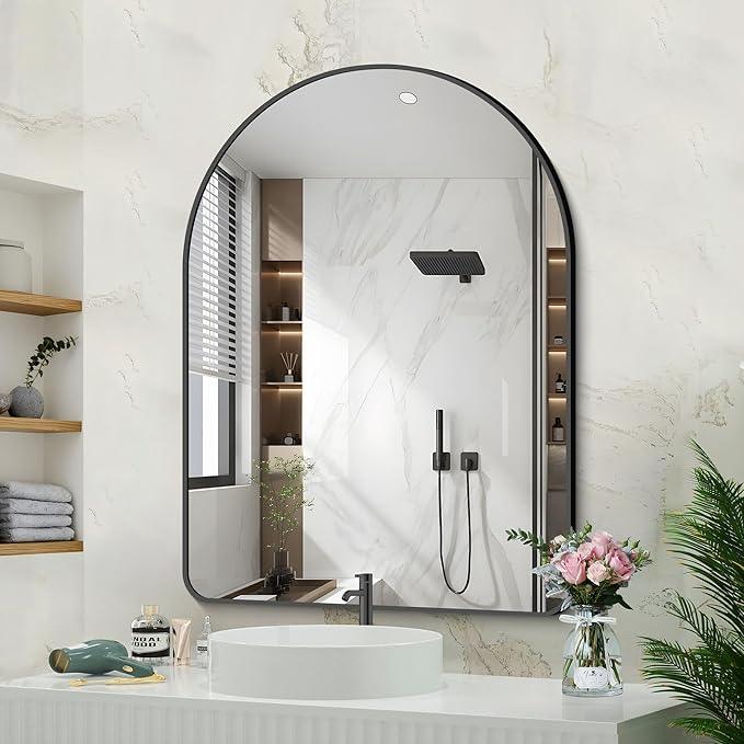 GLASHOM 30"x40" Black Arched Mirrors for Bathroom, Wall Mounted Mirror, Aluminum Alloy Brushed Framed Wall Mirror, Anti-Rust, Large Mirror for Over Sink, Bedroom, Entryway (Vertical) - ModernBath
