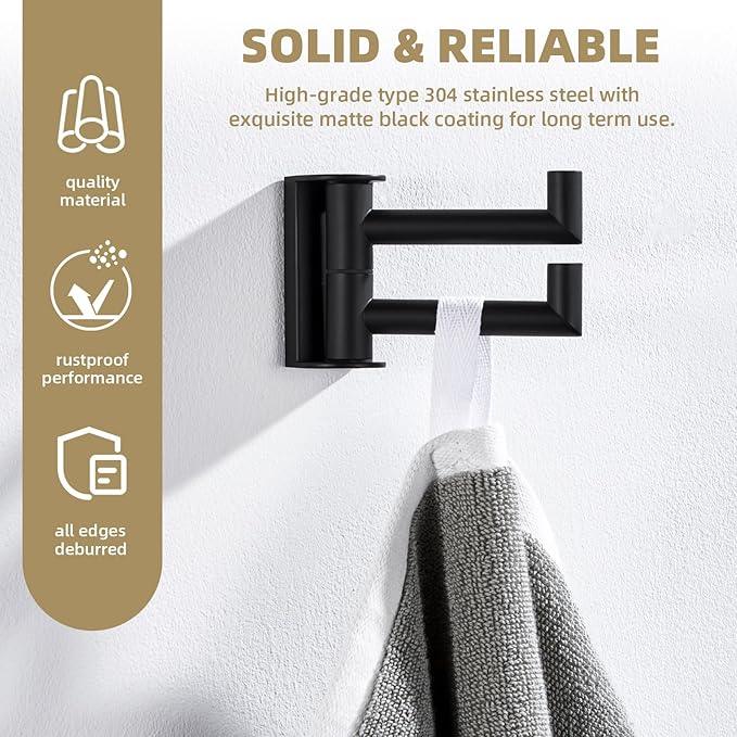 Angle Simple Swivel Double Towel Hook Matte Black, 304 Stainless Steel Robe Hook for Bathroom - ModernBath