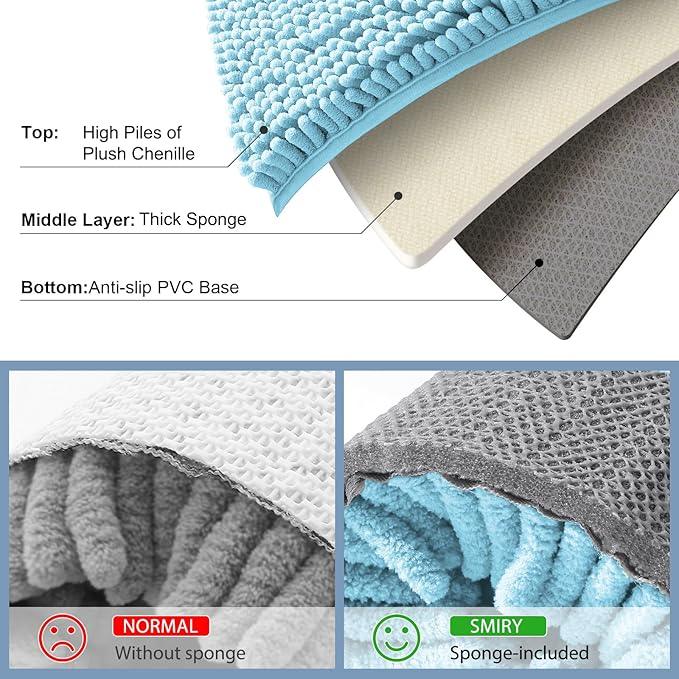 Smiry Luxury Chenille Toilet Rugs U-Shaped 24x24, Soft Absorbent Non-Slip Contour Bathroom Rugs for Toilet, Machine Washable Contoured Bath Mats, Sky Blue - ModernBath