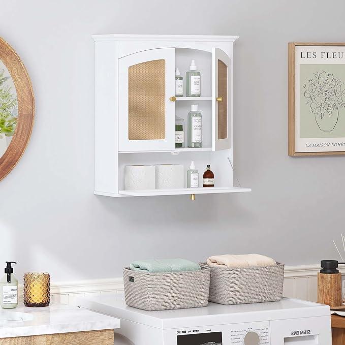 Spirich Bathroom Cabinet Wall Mount, Medicine Cabinet for Bathroom, Over The Toilet Storage Cabinet with Rattan Doors and Tilt-Out Cube - ModernBath