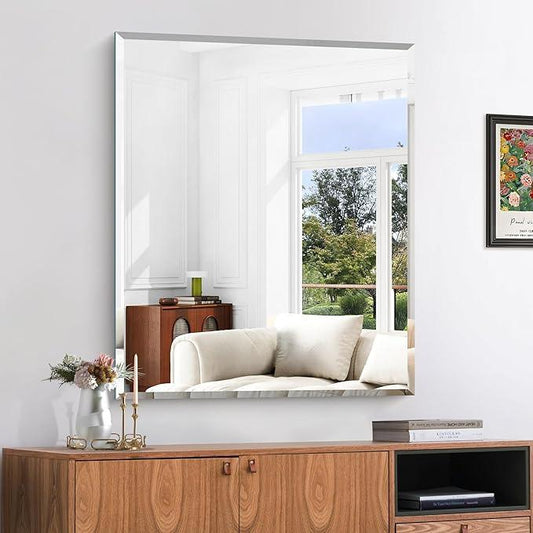 KOCUUY Beveled Mirror, 36x30 Inch Frameless Bathroom Mirror for Over Sink, Upgraded Shatterproof Beveled Unframed Design Mirror for Bathroom, Bedroom, Hang Horizontal/Vertical - ModernBath