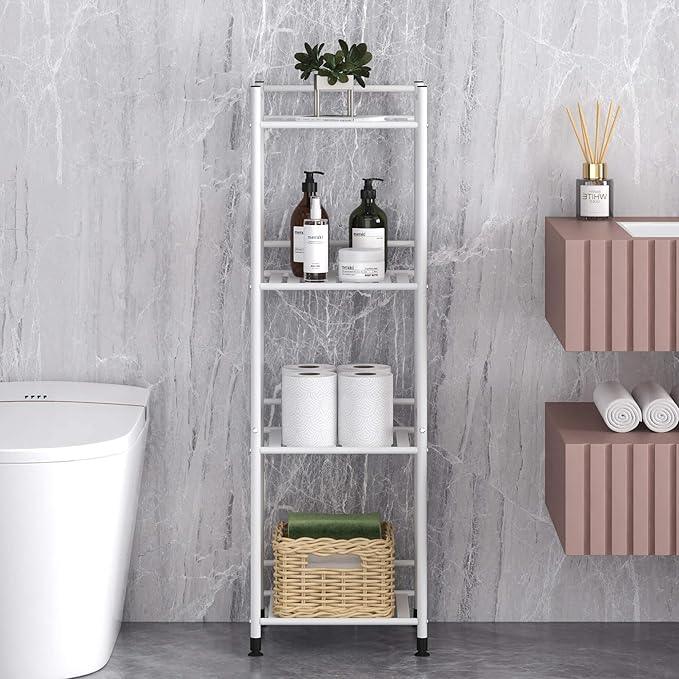 TZAMLI 4 Tier Shelving Unit, Freestanding Bathroom Storage Shelves, Metal Heavy Duty Storage Rack Shelf for Small Space Kitchen Balcony Office, White - ModernBath