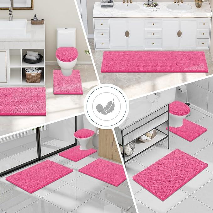 Smiry Luxury Chenille Bathroom Rugs 47x20, Extra Soft and Absorbent Shaggy Bath Mat, Machine Washable, Non-Slip Plush Carpet Runner for Tub, Shower, and Floor, Home Decor Accessories, Hot Pink - ModernBath