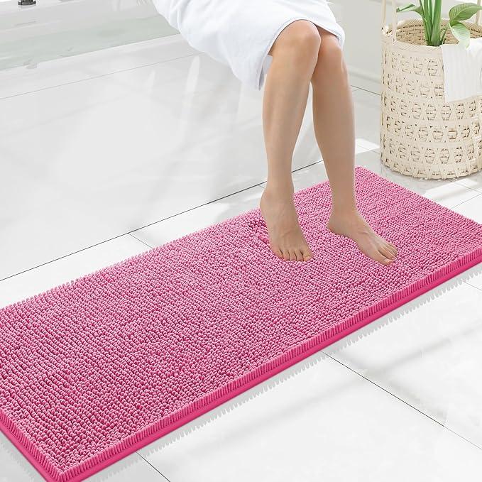 Smiry Luxury Chenille Bathroom Rugs 47x17, Extra Soft and Absorbent Shaggy Bath Mat, Machine Washable, Non-Slip Plush Carpet Runner for Tub, Shower, and Floor, Home Decor Accessories, Hot Pink - ModernBath