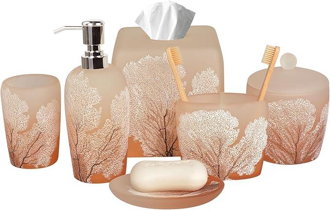 Decozen Bathroom Accessories Set 6Pcs – Soap Dispenser, Toothbrush Holder, Tumbler, Soap Dish & Cotton Swab Jar – Modern Bathroom Decor, Bath Set for Christmas Decor, Carruthers - ModernBath
