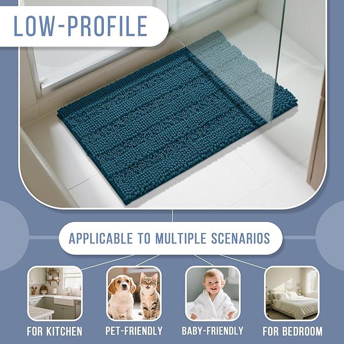 Yimobra Bathroom Rug Mat 32 x 20, Non Slip and Super Absorbent Bath Mat,Machine Washable Quick Dry,Ultra Plush Chenille Shower Rugs for Bathroom Floor Sink Tub and Shower Outside,Peacock Blue - ModernBath