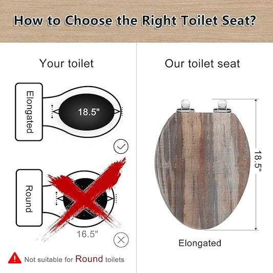 Angol Shiold Elongated Toilet Seat Molded Wood Toilet Seat with Quietly Close and Quick Release Hinges, Easy to Install also Easy to Clean (Elongated, Board)